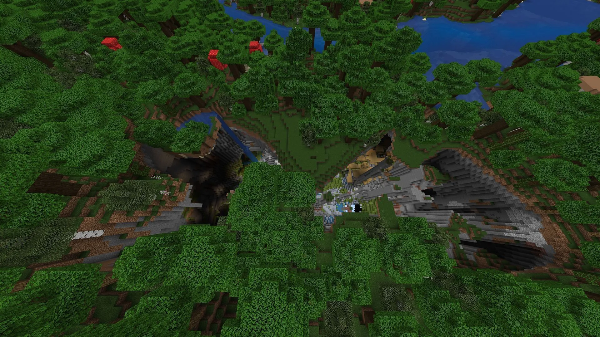 A trip from this Minecraft seed's spawn may just yield a particularly large sinkhole (Image via Mojang) A trip from this Minecraft seed's spawn may just yield a particularly large sinkhole (Image via Mojang)