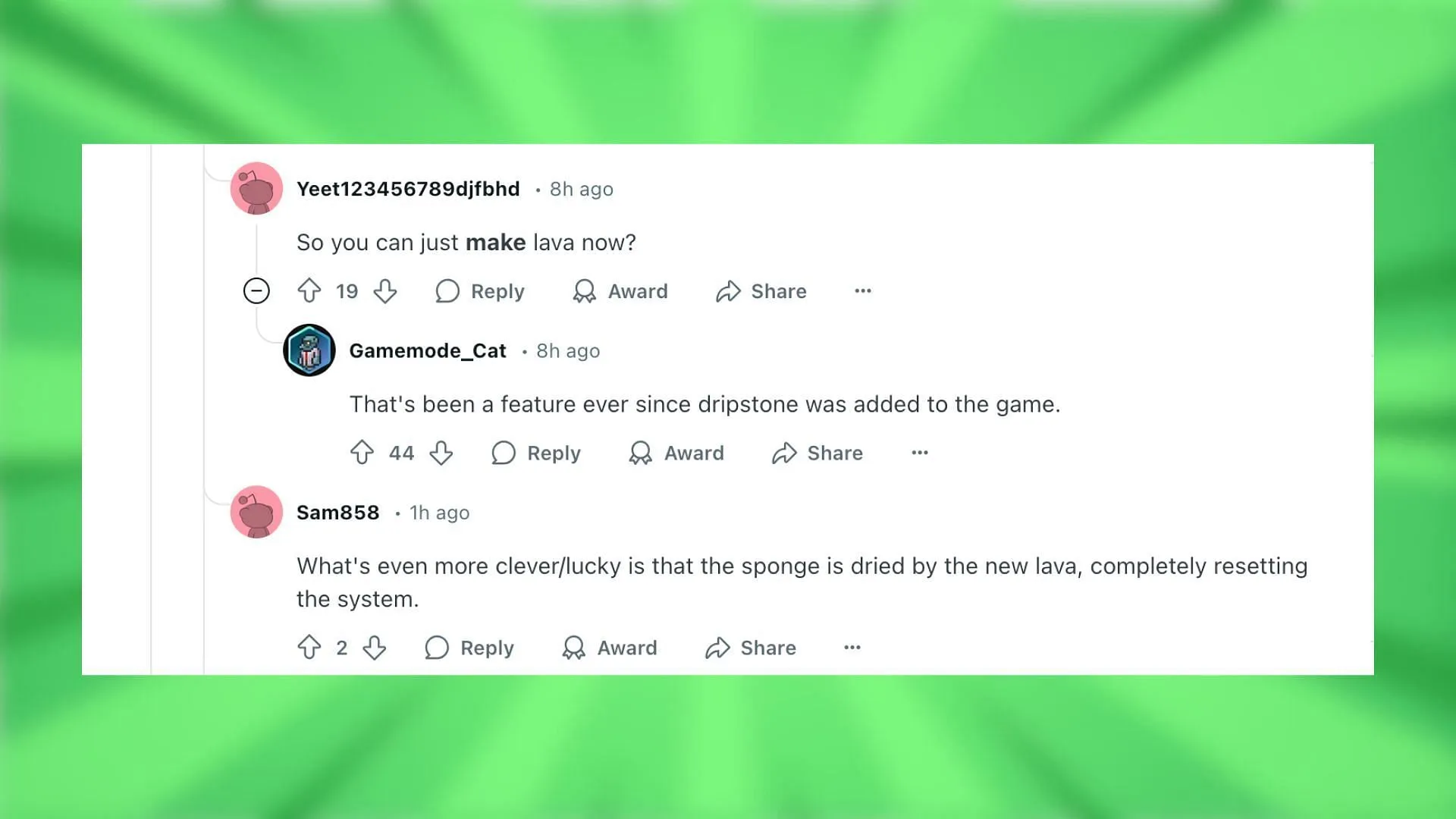 Redditors가 용암 농장 디자인에 대해 이야기하고 있습니다(Reddit에서 이미지 제공) Redditors가 용암 농장 디자인에 대해 이야기하고 있습니다(Reddit에서 이미지 제공)