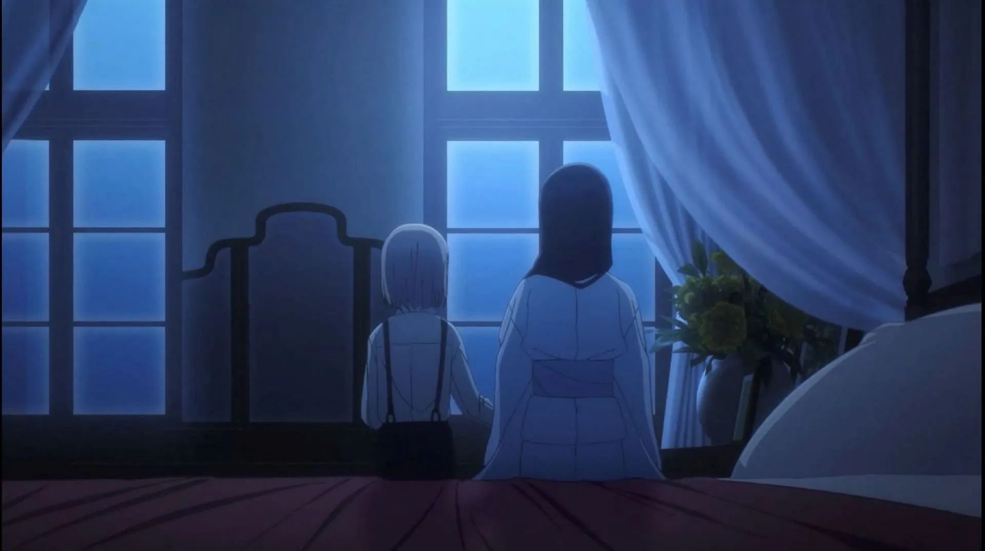 Kiyoka Kudo's Shikigami sings a lullaby to Miyo Saimori (Image via Kinema Citrus)