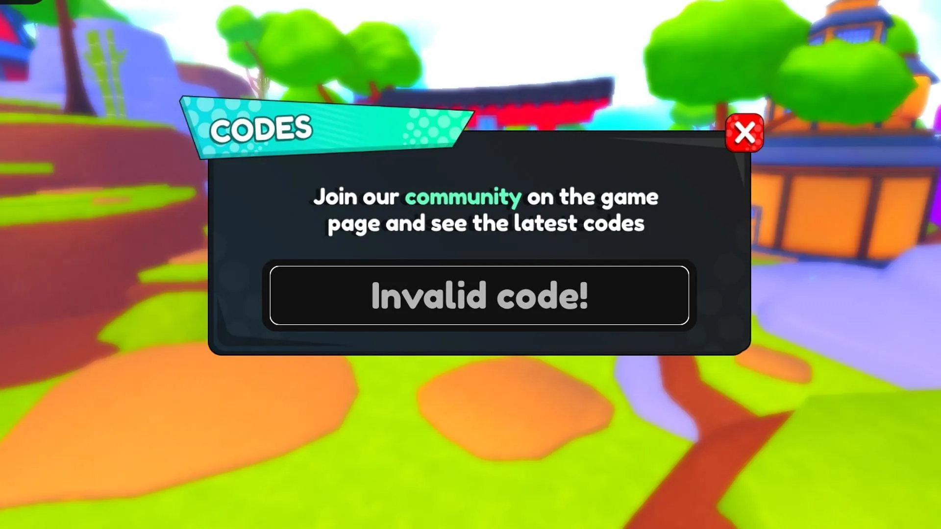 "Invalid code!" error in Anime Power (Image via Roblox) "Invalid code!" error in Anime Power (Image via Roblox)
