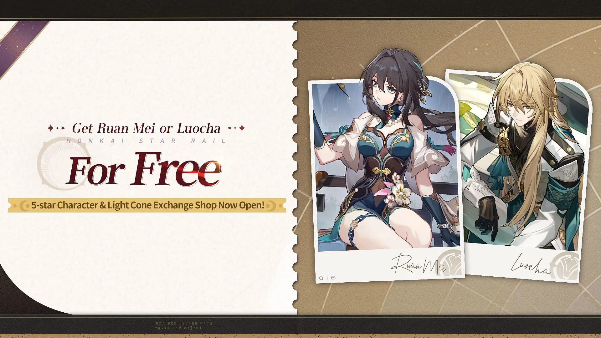 Trailblazers can get Ruan Mei or Luocha for free in version 3.2 (Image via HoYoverse)