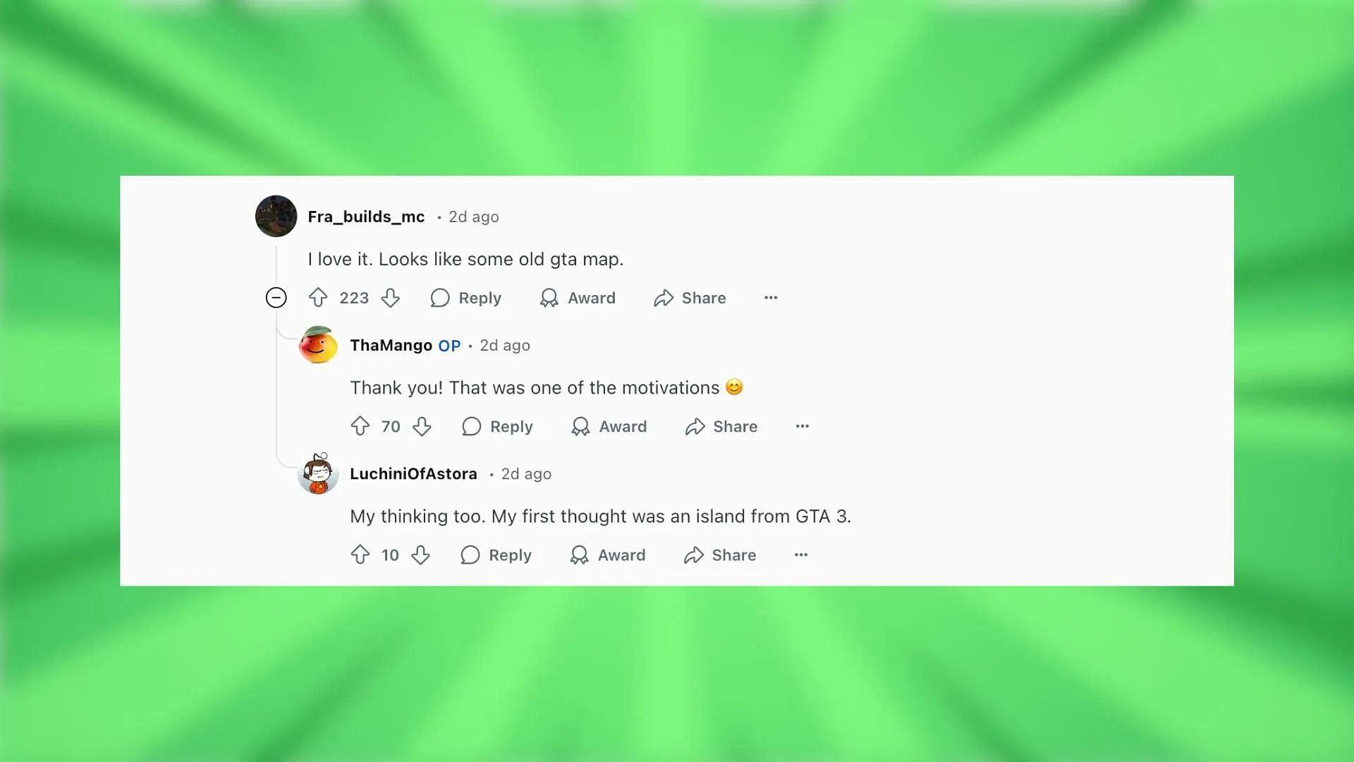 Redditors talk about the inspiration of the city build (Image via Reddit) Redditors talk about the inspiration of the city build (Image via Reddit)