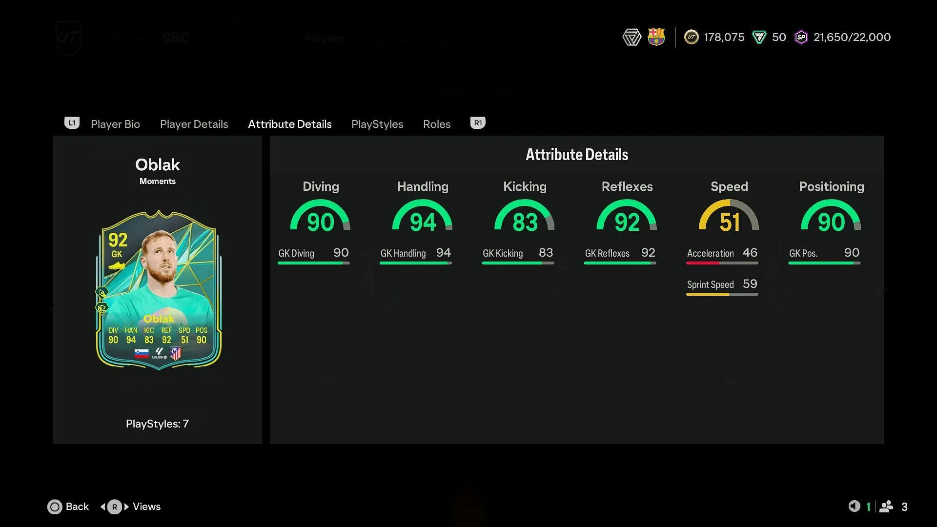 Stats of Tasks for Jan Oblak Moments (Image via EA Sports/Sportskeeda Gaming) Stats of Tasks for Jan Oblak Moments (Image via EA Sports/Sportskeeda Gaming)