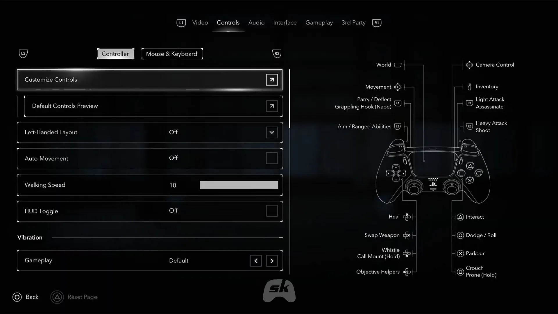 Controller settings in Assassin's Creed Shadows. (Image via Ubisoft/Sportskeeda Gaming)