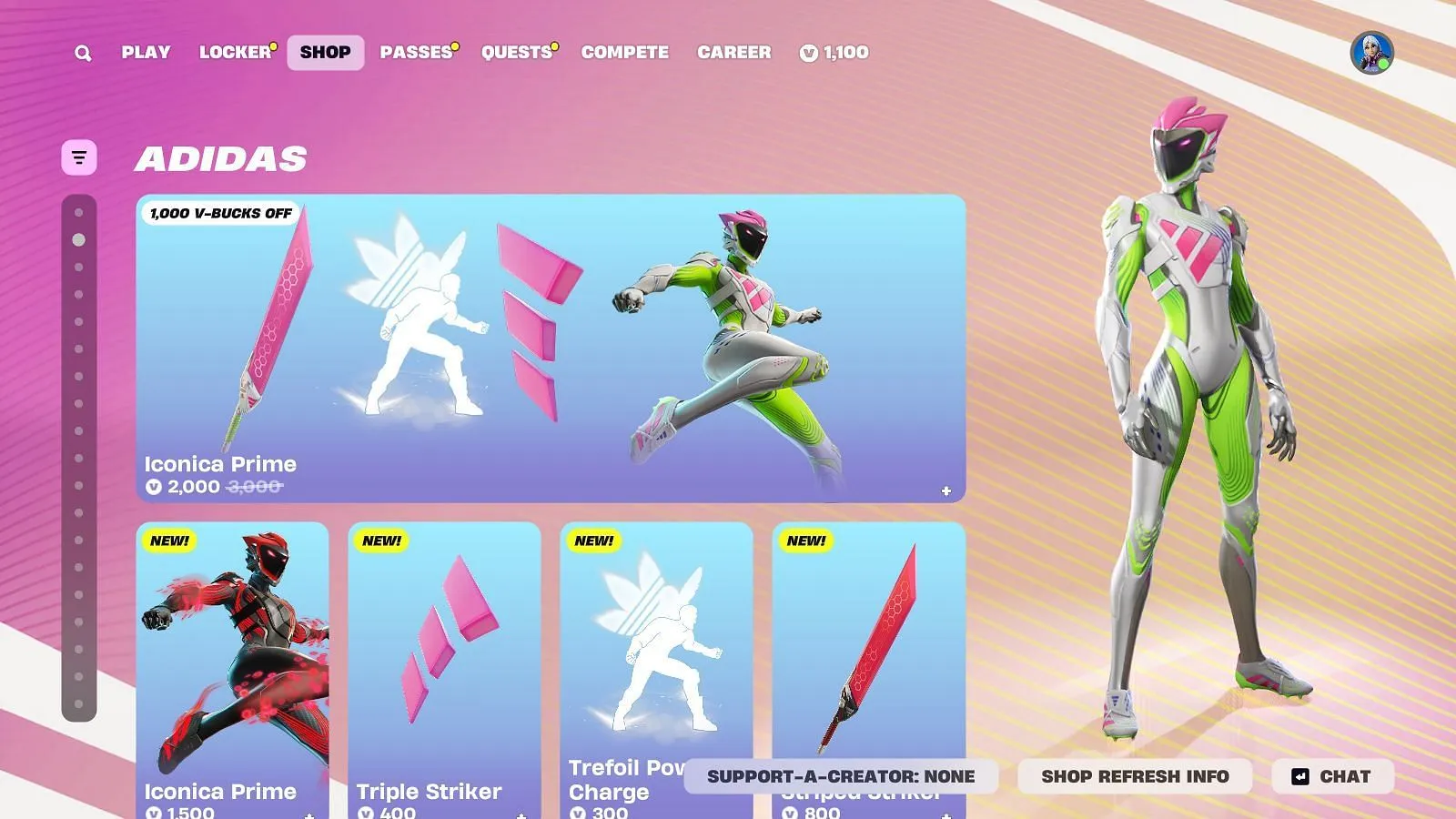 You can now purchase the Iconica Prime (Adidas) skin in Fortnite (Image via Epic Games)