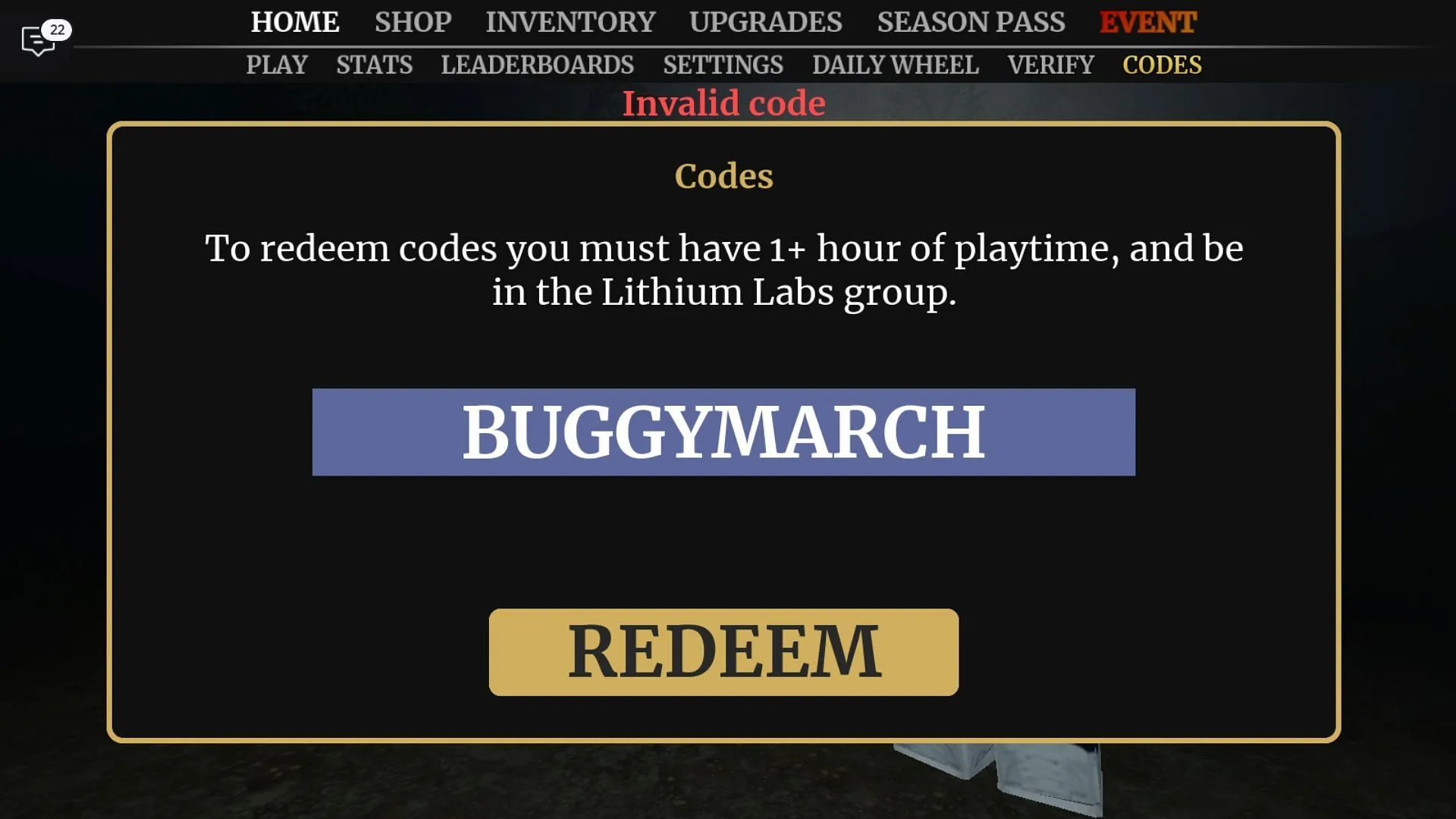 Invalid code error in Specter (Image via Roblox)