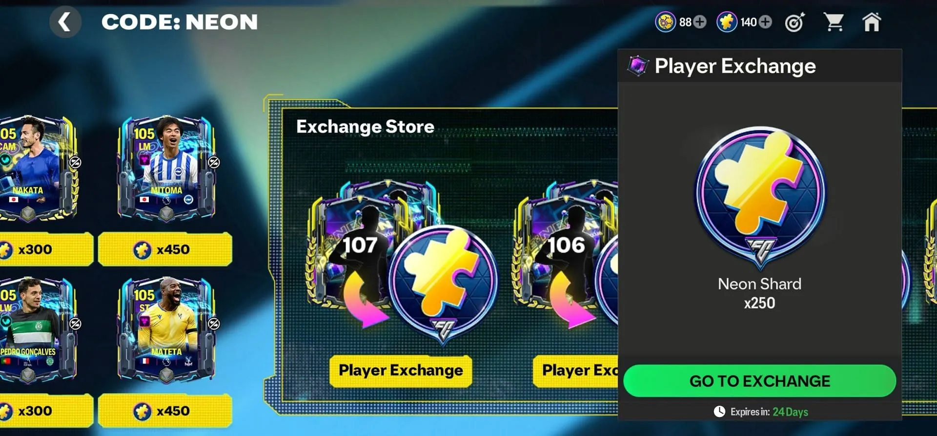 네온 샤드는 코드 네온 갤러리 교환 스토어에서 획득할 수 있습니다(EA Sports 이미지) 네온 샤드는 코드 네온 갤러리 교환 스토어에서 획득할 수 있습니다(EA Sports 이미지)