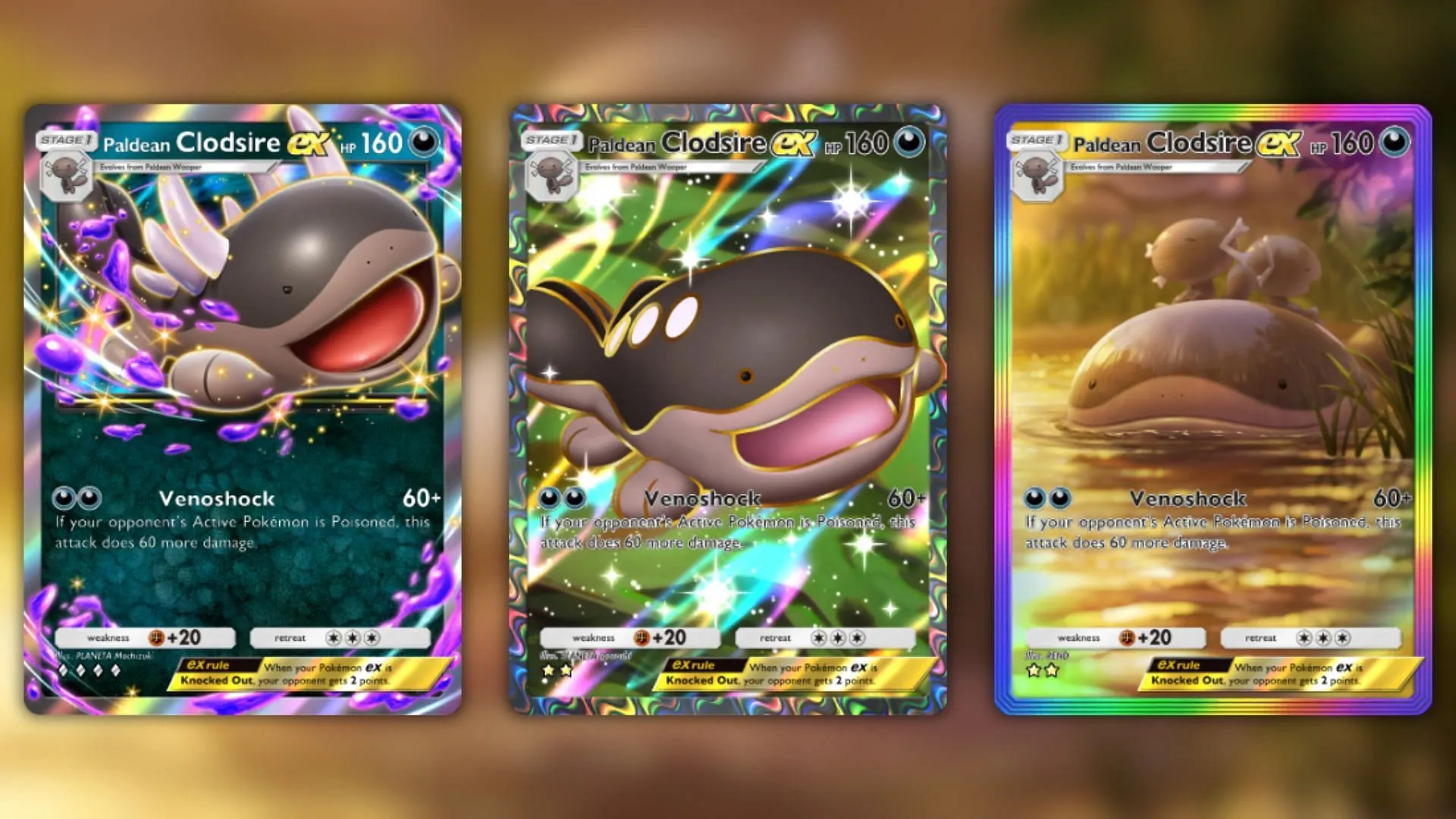 All variant cards of Paldean Clodsire ex (Image via The Pokemon Company)