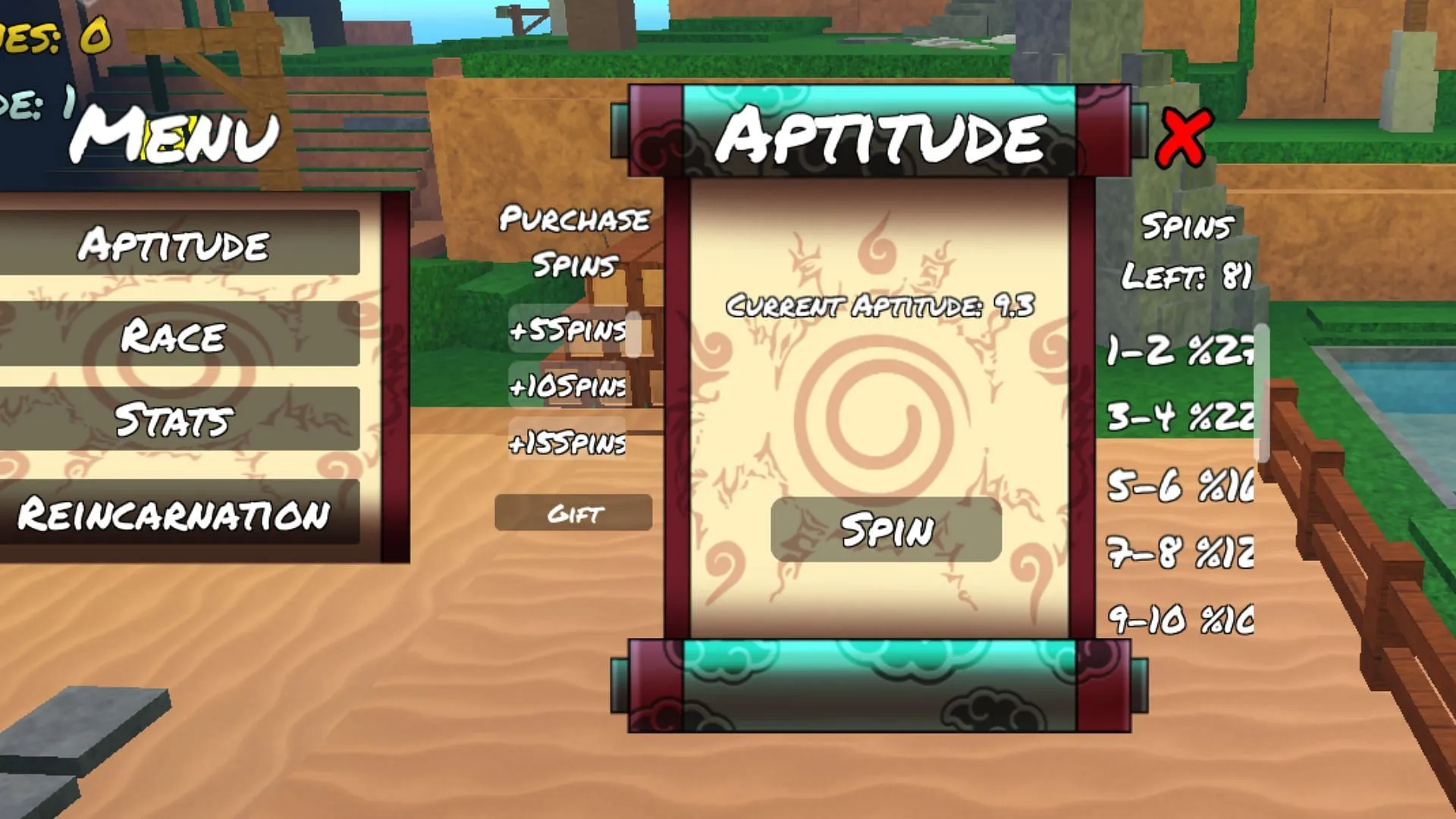 Increase your Aptitude with Spins (Image via Roblox)