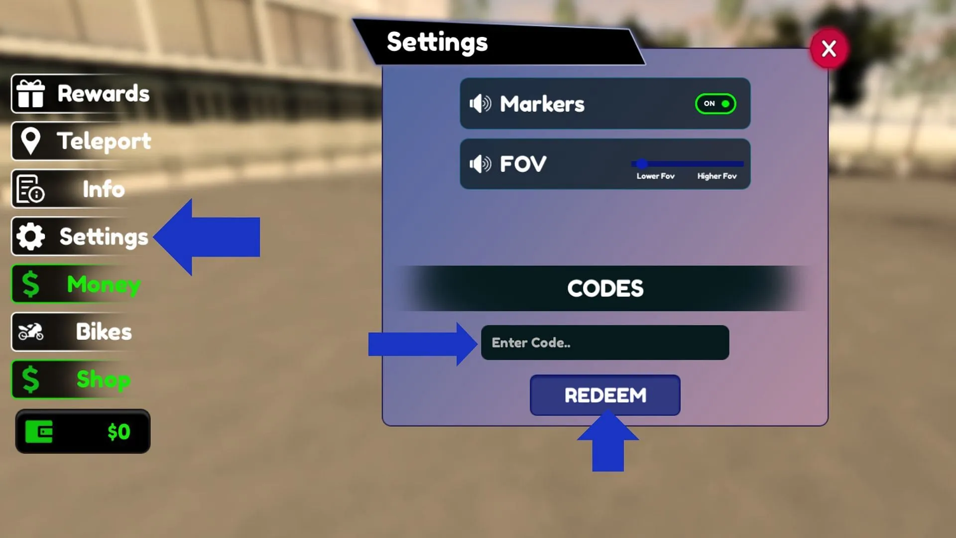 Enter an active code to claim rewards (Image via Roblox)
