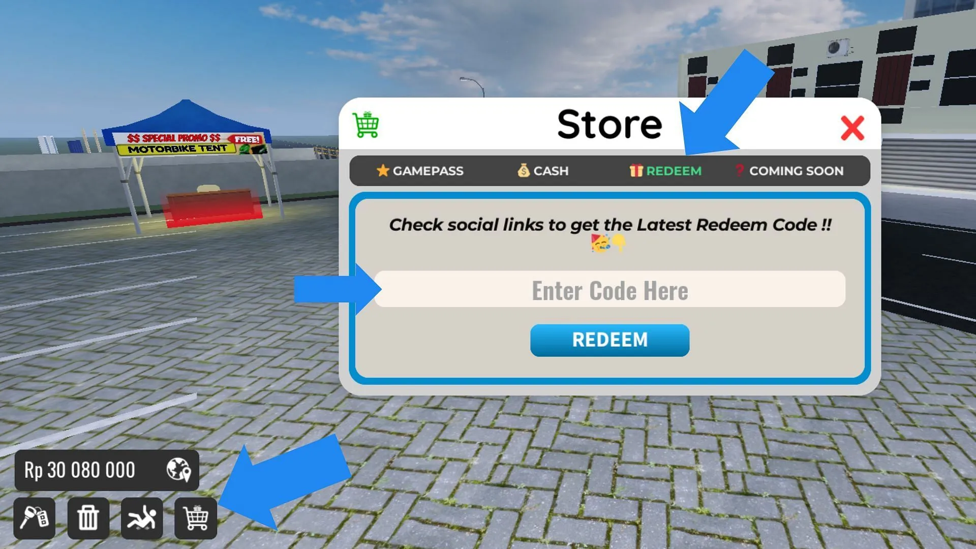 Access the Store menu by clicking the shopping cart icon (Image via Roblox)