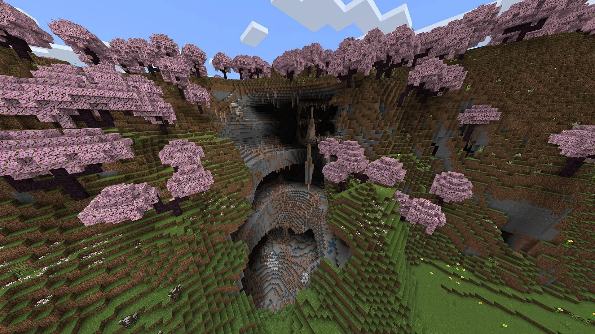 A combined cherry grove and dripstone cave should be quite intriguing for some Minecraft players (Image via Mojang) A combined cherry grove and dripstone cave should be quite intriguing for some Minecraft players (Image via Mojang)