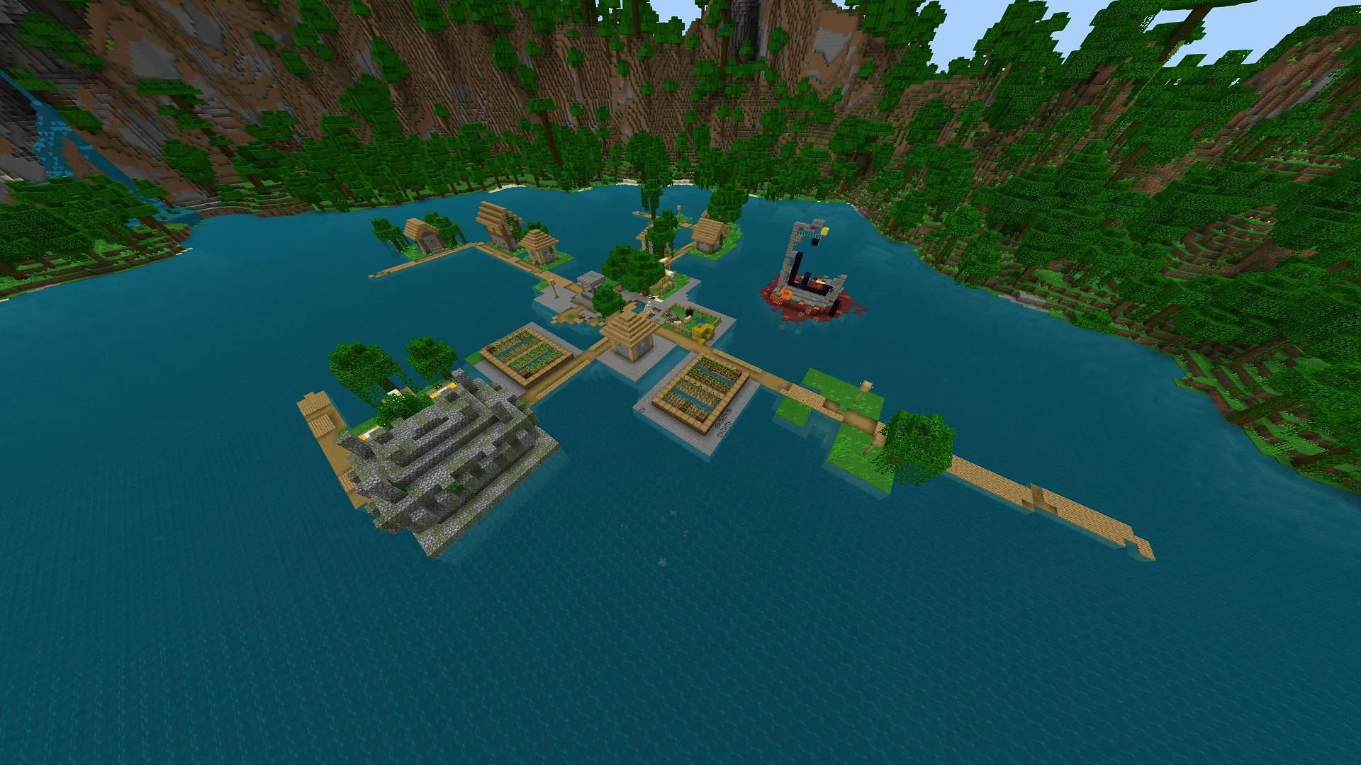 This village is in an odd spot but might be a nice place to set up shop (Image via Mojang) This village is in an odd spot but might be a nice place to set up shop (Image via Mojang)