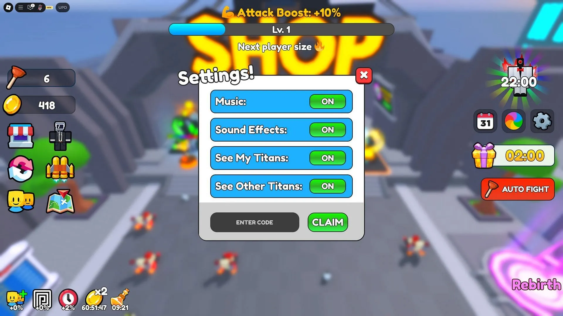 Redeem codes in Merge Titan Army (Image via Roblox) Redeem codes in Merge Titan Army (Image via Roblox)