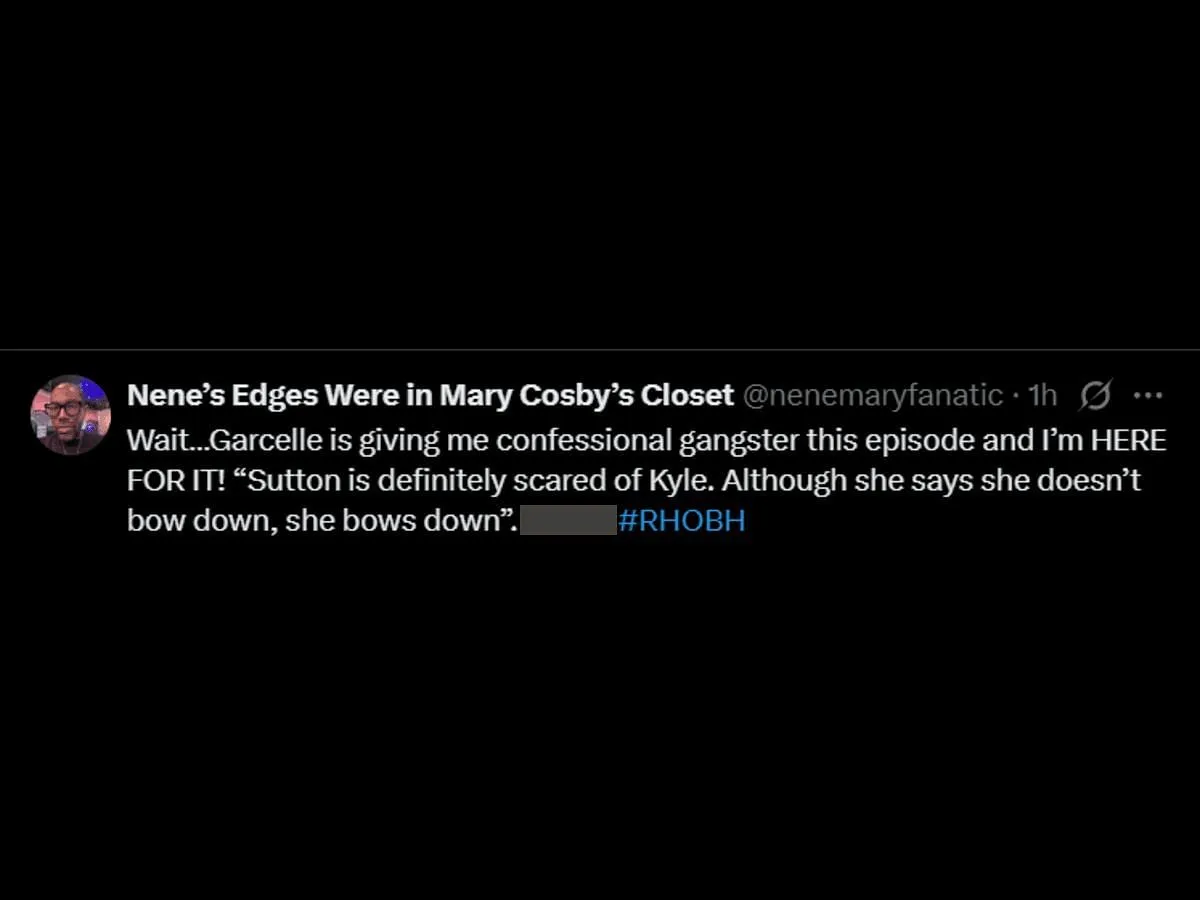A fan of The Real Housewives of Beverly Hills reacts to Garcelle's comment about Sutton (Image via X/@nenemaryfanatic) A fan of The Real Housewives of Beverly Hills reacts to Garcelle's comment about Sutton (Image via X/@nenemaryfanatic)