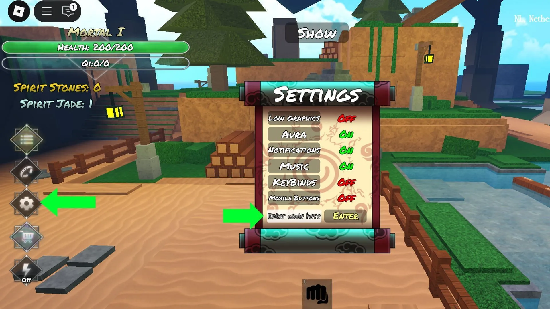 Press the gear icon to open Settings (Image via Roblox)