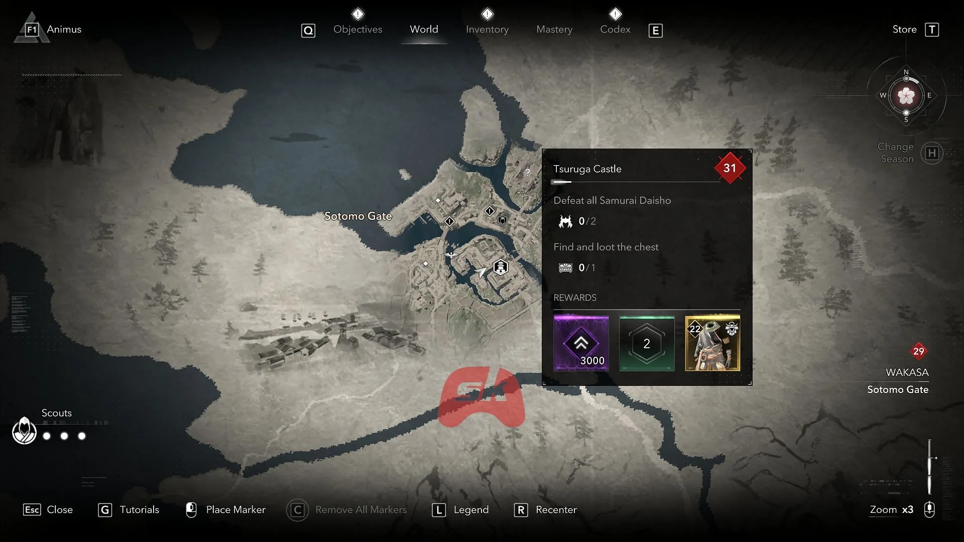 Tsuruga castle's whereabouts (Image via Sportskeeda Gaming || Ubisoft)