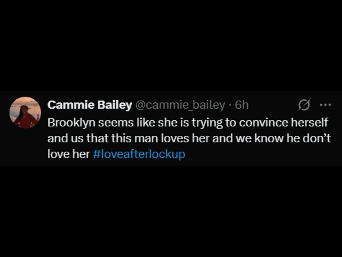 A Love After Lockup fan comments on Brooklyn and Brian's relationship (Image via X/@cammie_bailey)