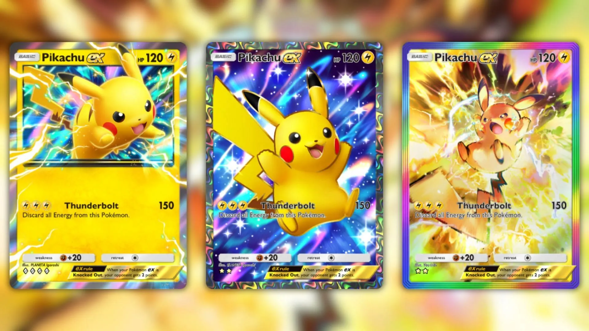 Variants of Pikachu ex from Shining Revelry Variants of Pikachu ex from Shining Revelry