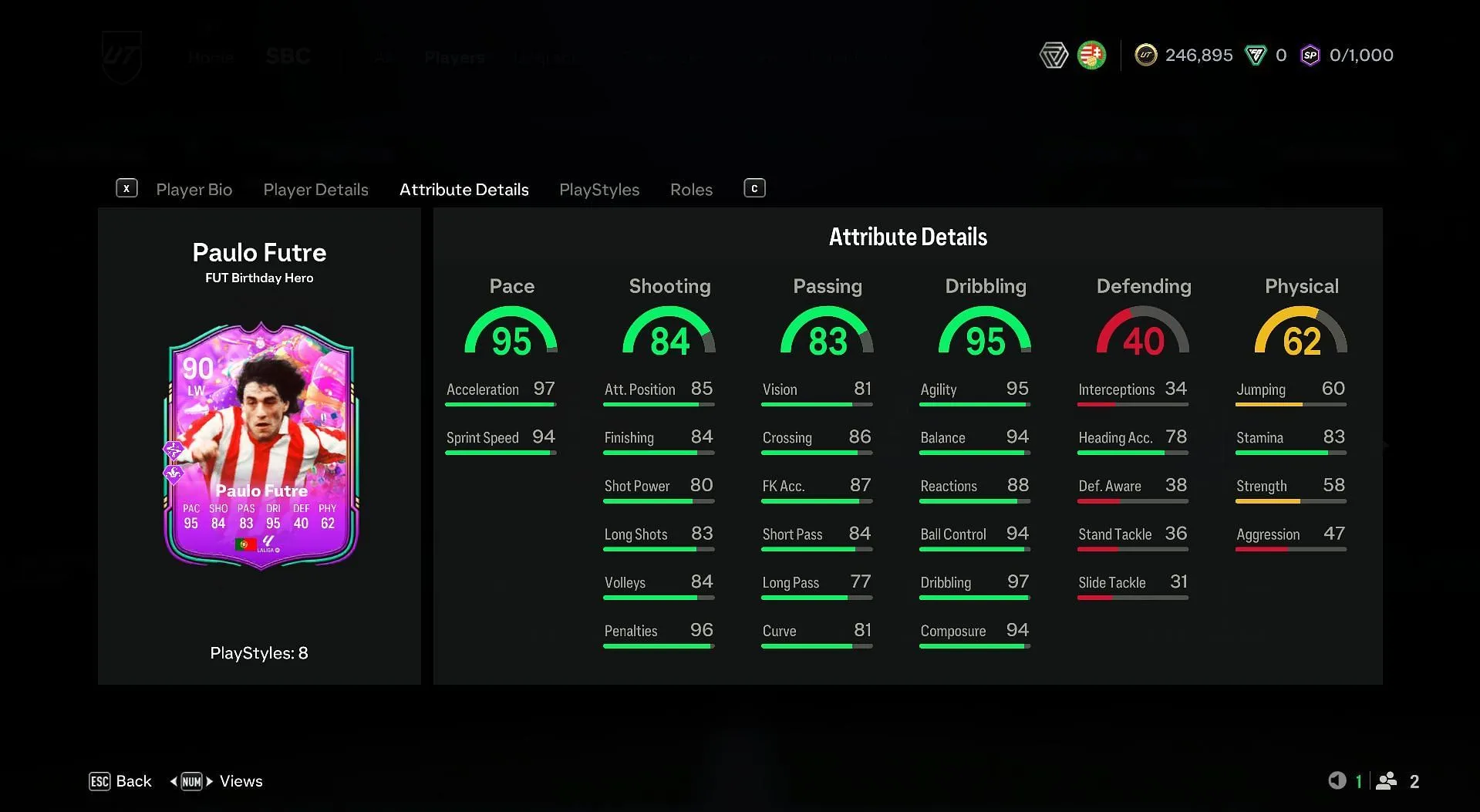 Paulo Futre's latest promo card attributes (Image via EA Sports) Paulo Futre's latest promo card attributes (Image via EA Sports)