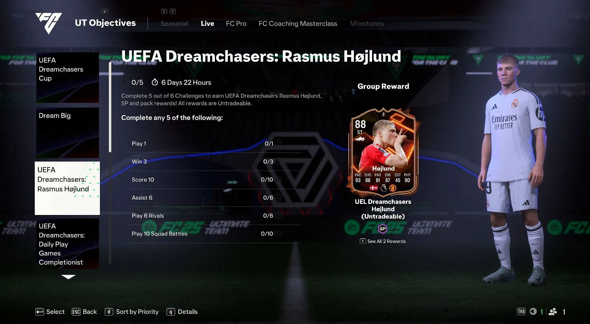 Tasks to complete the EA FC 25 Hojlund UEL Dreamchasers item (Image via EA Sports) Tasks to complete the EA FC 25 Hojlund UEL Dreamchasers item (Image via EA Sports)