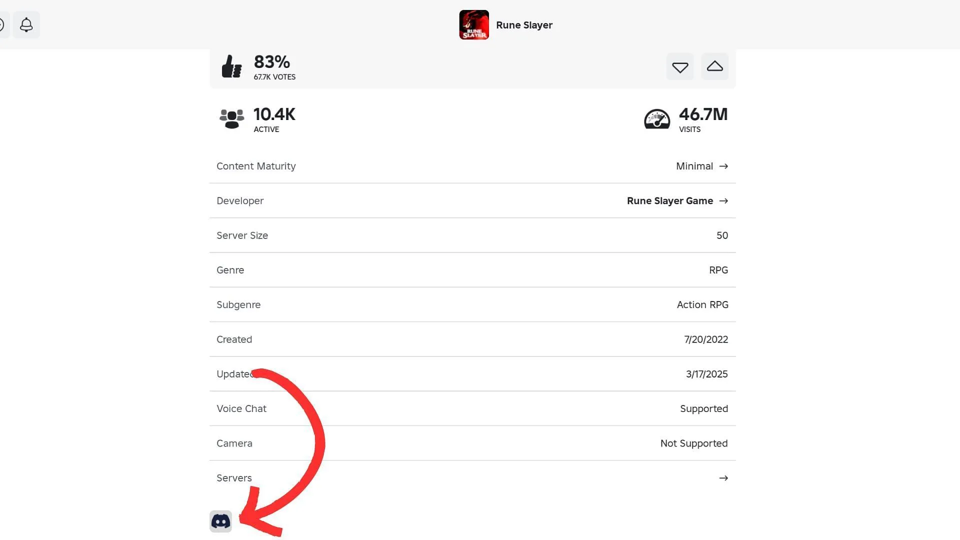 Join the game's Discord by clicking the icon