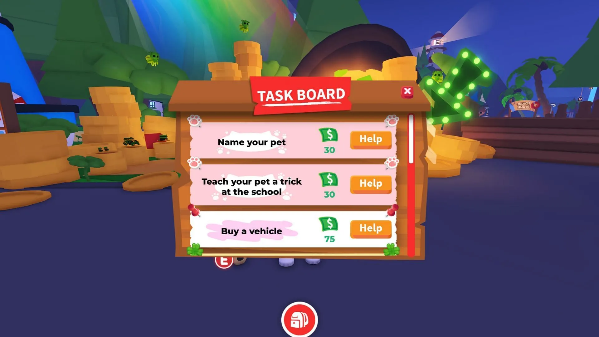 Complete tasks to earn currency (Image via Roblox)