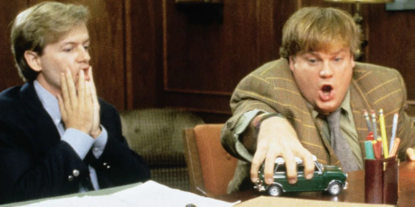 Richard (David Spade) and Tommy (Chris Farley) Playing with a Toy Car in Tommy Boy Richard (David Spade) and Tommy (Chris Farley) Playing with a Toy Car in Tommy Boy
