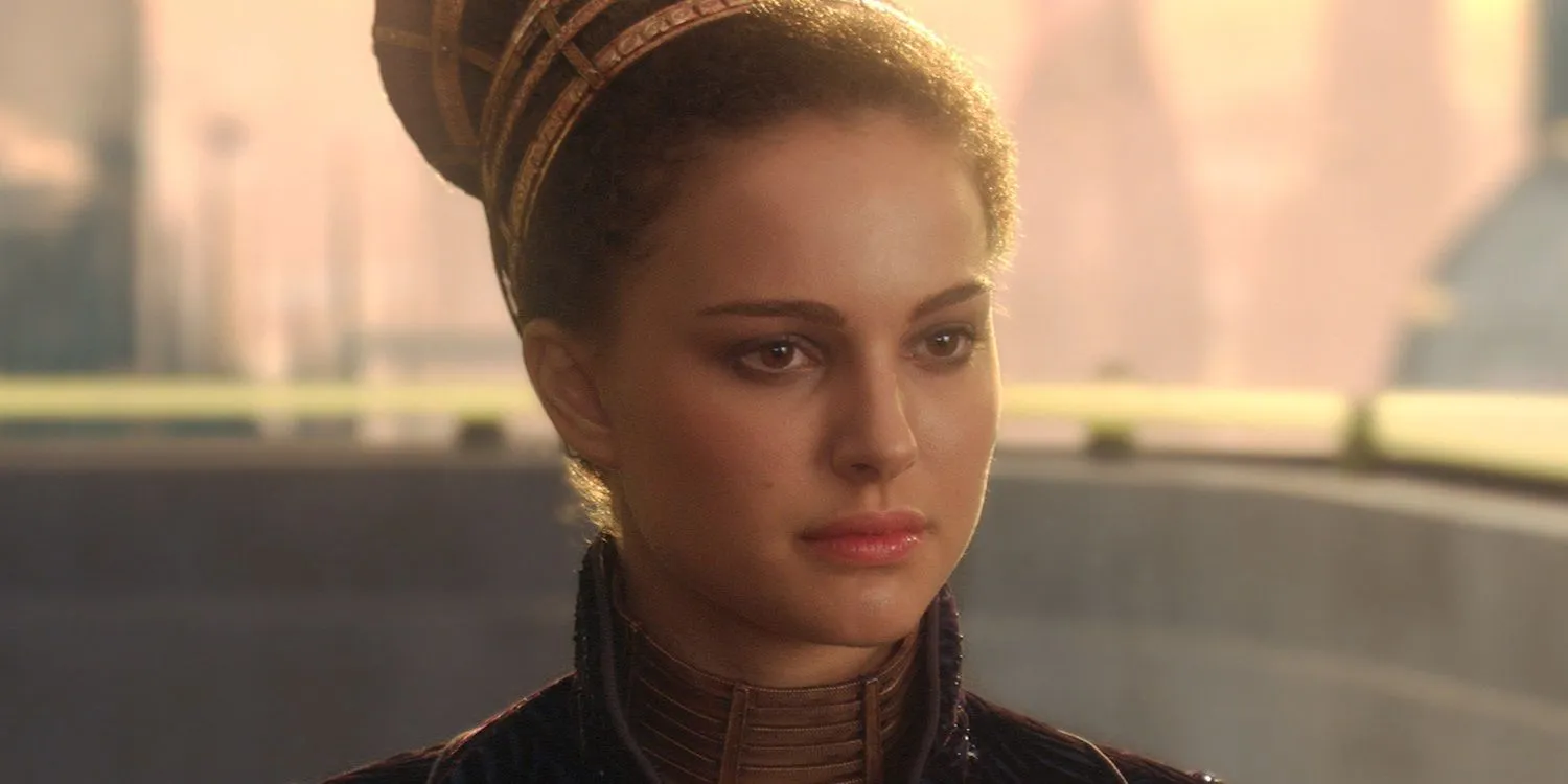 Natalie Portman as Padmé Amidala looking serious in Attack of the Clones Natalie Portman as Padmé Amidala looking serious in Attack of the Clones