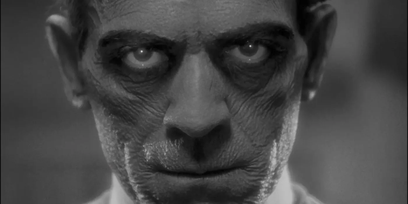 Boris Karloff as Ardeth Bay staring and hypnotizing someone in the 1932 film The Mummy