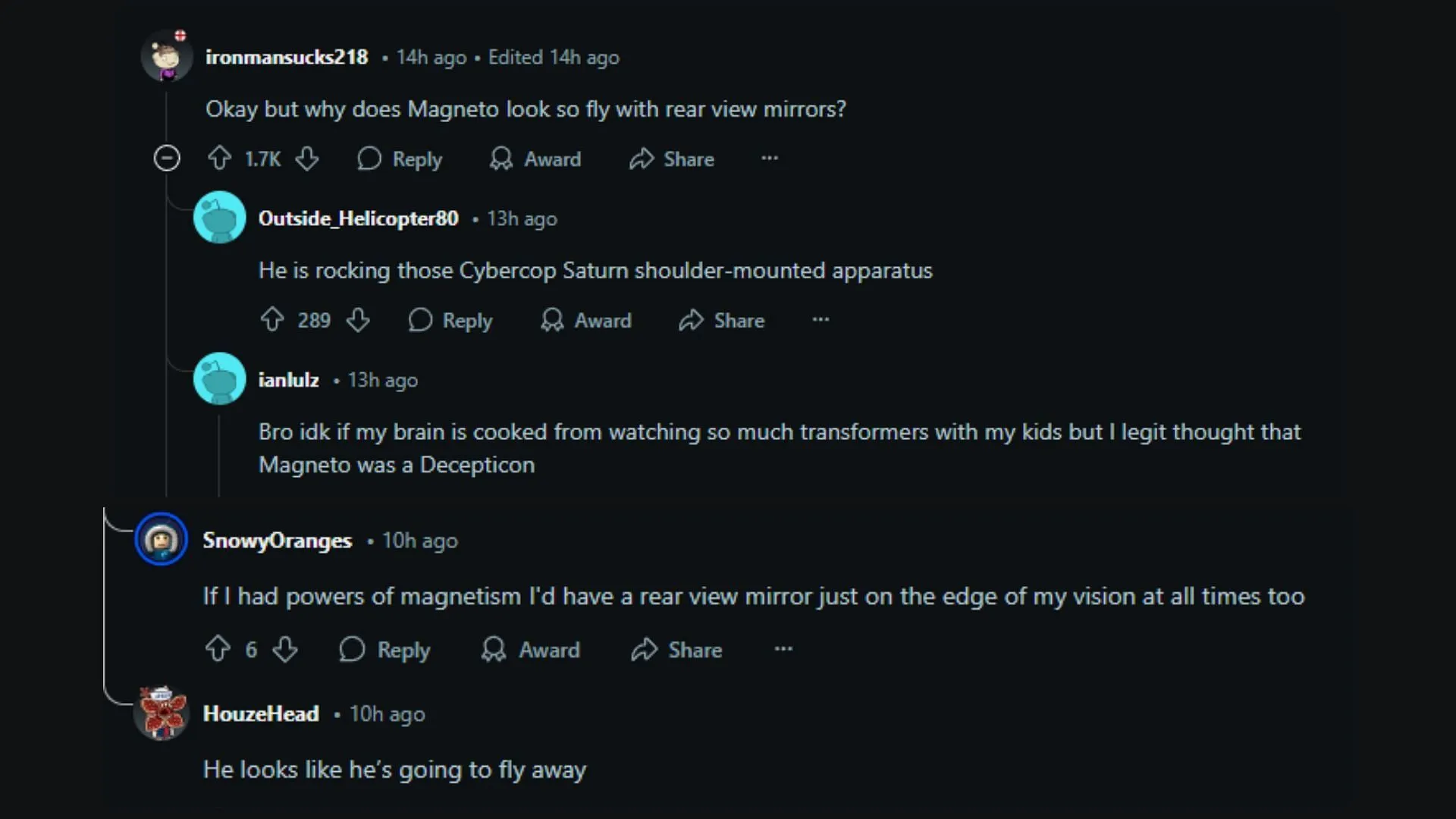 Redditors humorously comment on Magneto's appearance in the post (Image via Reddit) Redditors humorously comment on Magneto's appearance in the post (Image via Reddit)