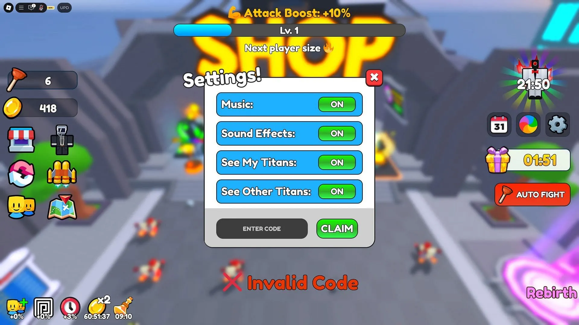 Troubleshoot codes in Merge Titan Army (Image via Roblox) Troubleshoot codes in Merge Titan Army (Image via Roblox)