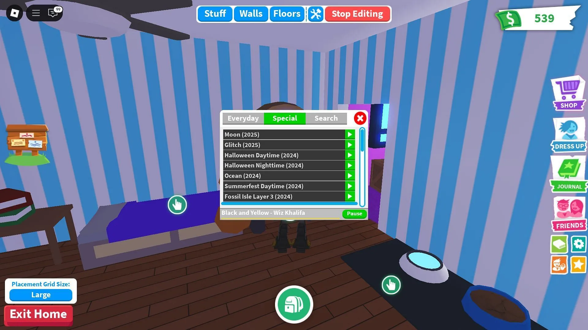 Switch to the 'Special' tab in the Jukebox to play event soundtracks (Image via Roblox)