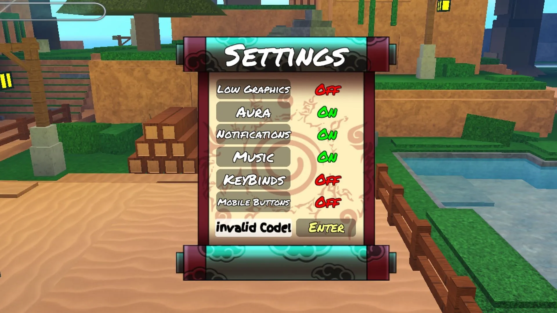 The 'invalid code!' issue in Celestial Ascension (Image via Roblox)