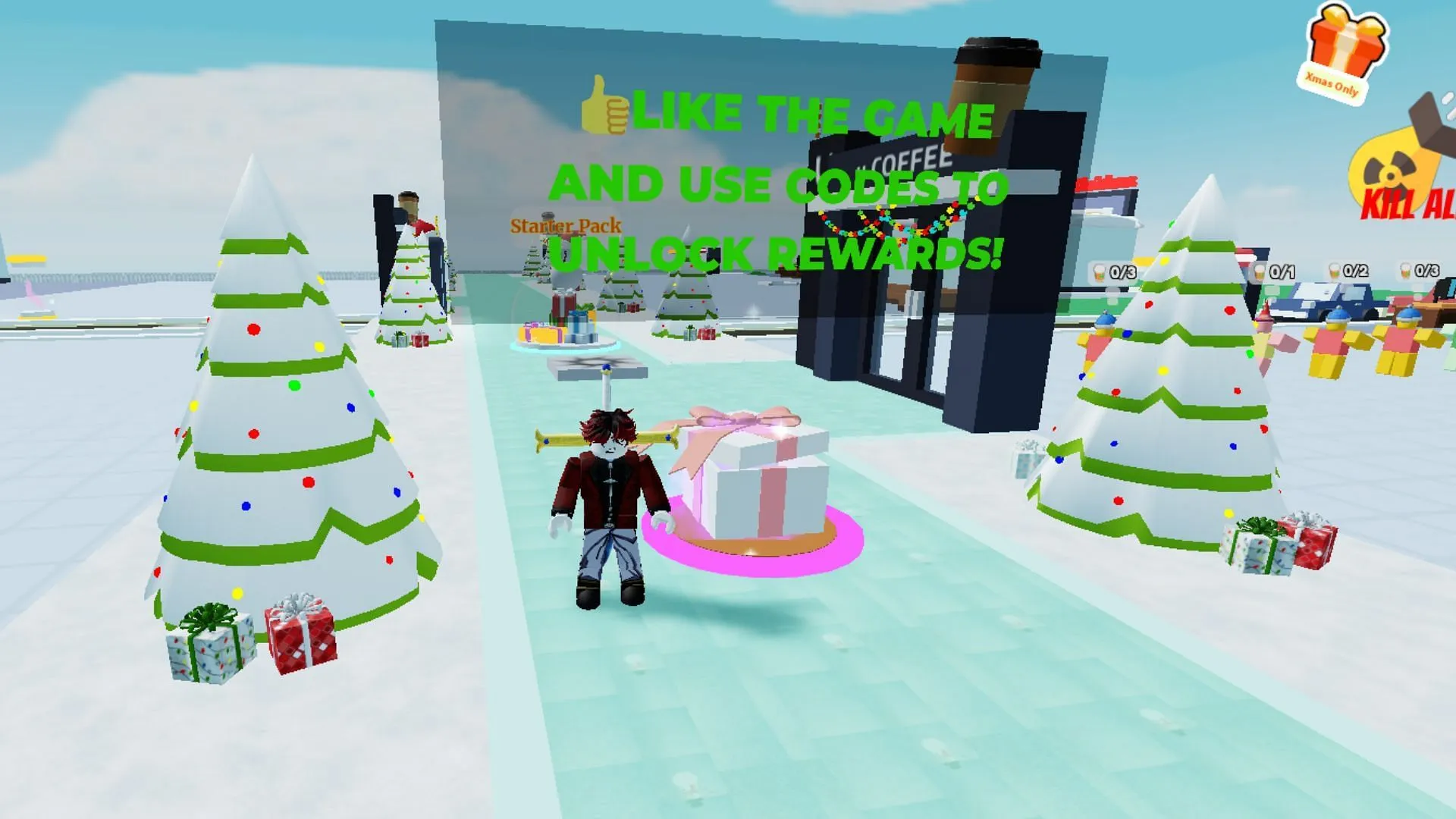 Search for a gift box in the game to use codes (Image via Roblox)
