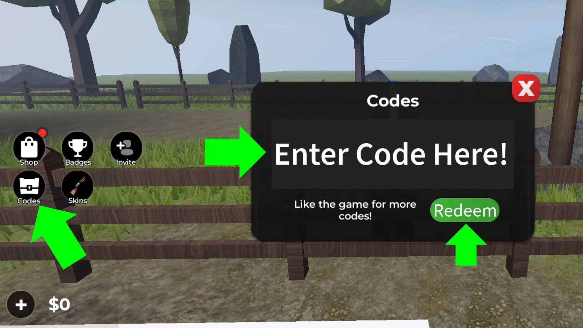 The Codes tab is indicated by a treasure chest icon (Image via Roblox) The Codes tab is indicated by a treasure chest icon (Image via Roblox)