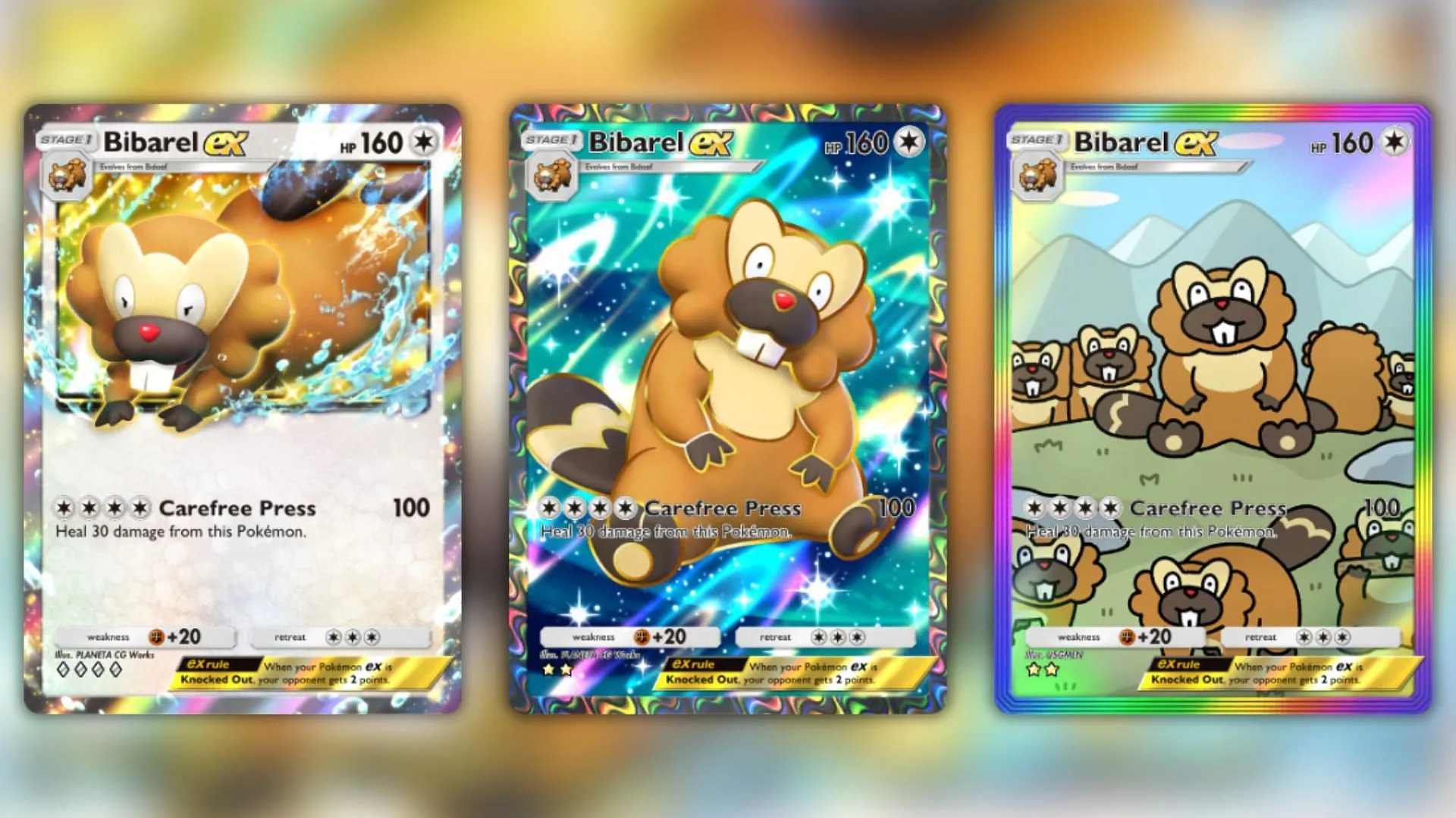 All Bibarel ex variants found in the game (Image via The Pokemon Company)