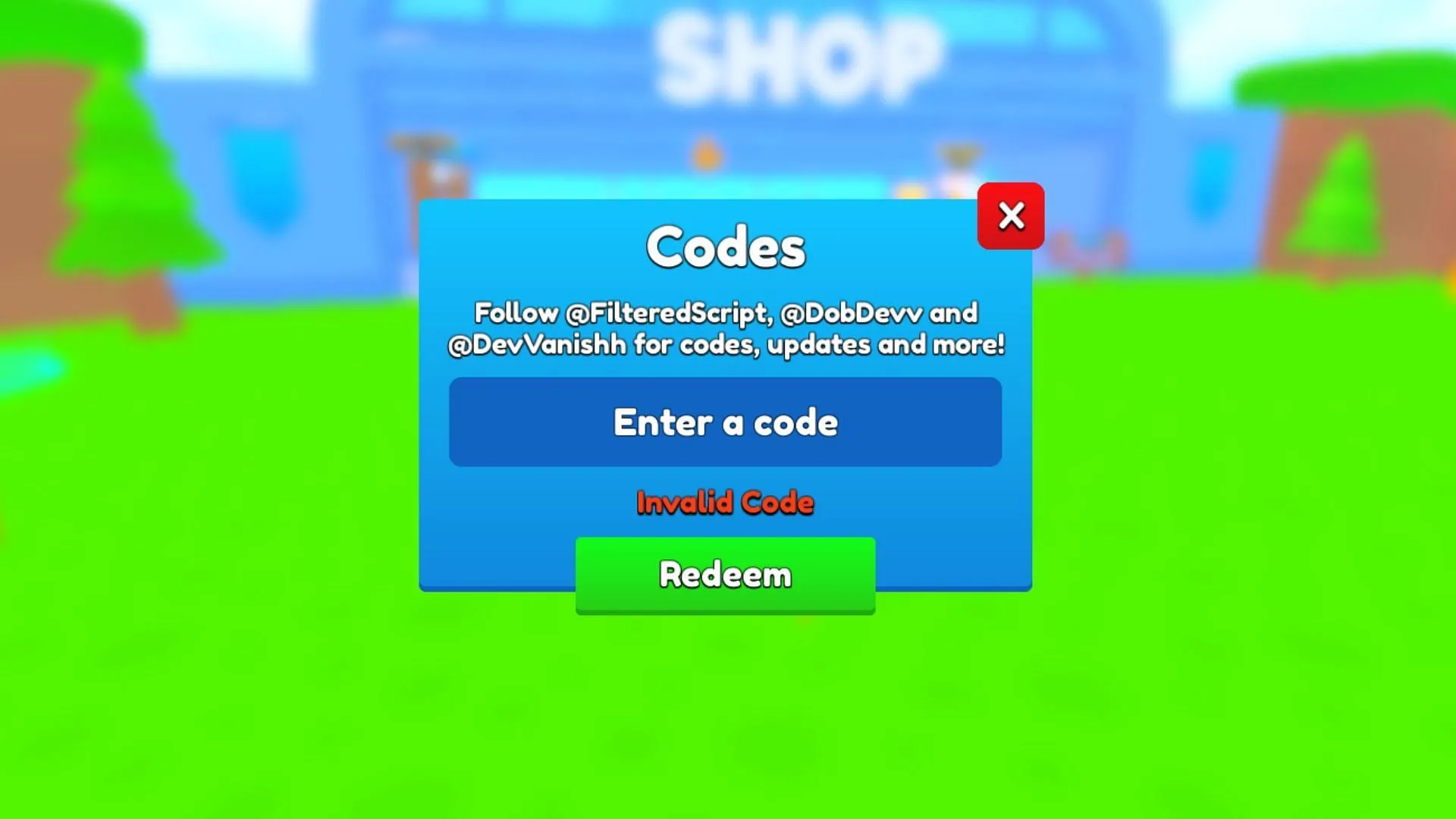 Invalid Code error in Firework Simulator (Image via Roblox)