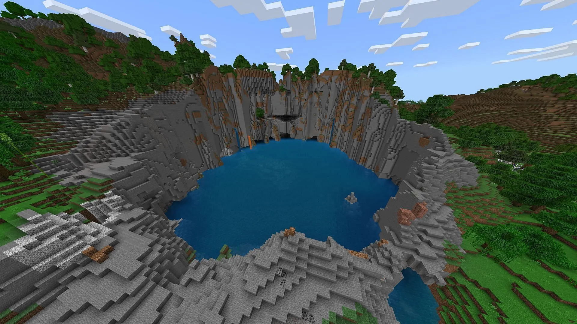 The crater in this Minecraft seed is filled to the brim with places to explore (Image via Rusty_Amunition/Reddit) The crater in this Minecraft seed is filled to the brim with places to explore (Image via Rusty_Amunition/Reddit)