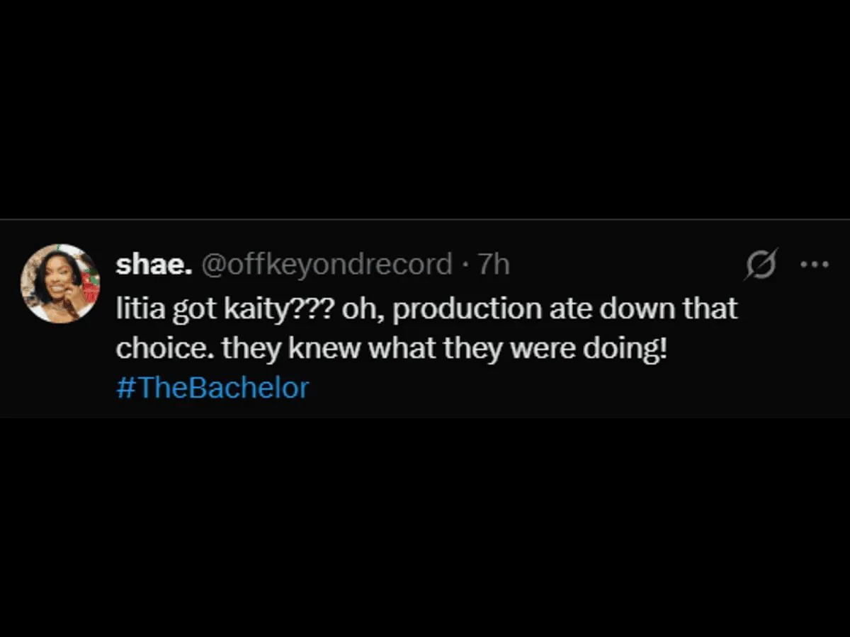 A fan of The Bachelor reacts to Kaity advising Litia (Image via X/@offkeyondrecord) A fan of The Bachelor reacts to Kaity advising Litia (Image via X/@offkeyondrecord)