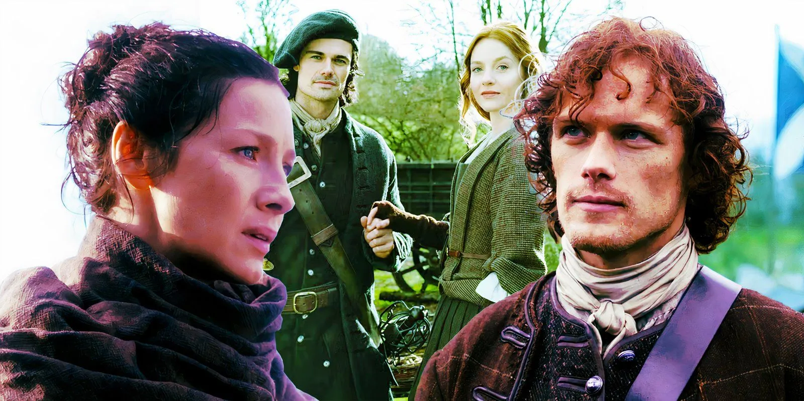 Caitriona Balfe and Sam Heughan along with Blood of My Blood characters Caitriona Balfe and Sam Heughan along with Blood of My Blood characters
