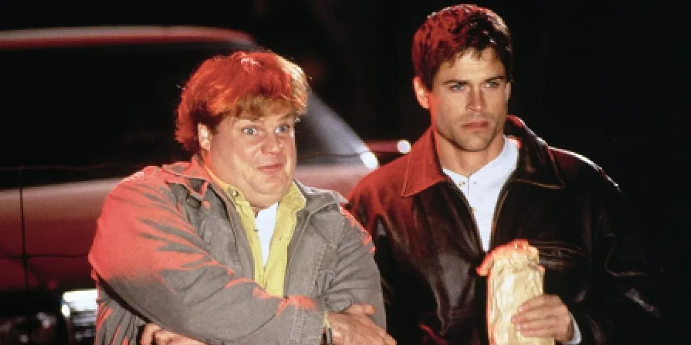 Chris Farley and Rob Lowe in Tommy Boy Chris Farley and Rob Lowe in Tommy Boy