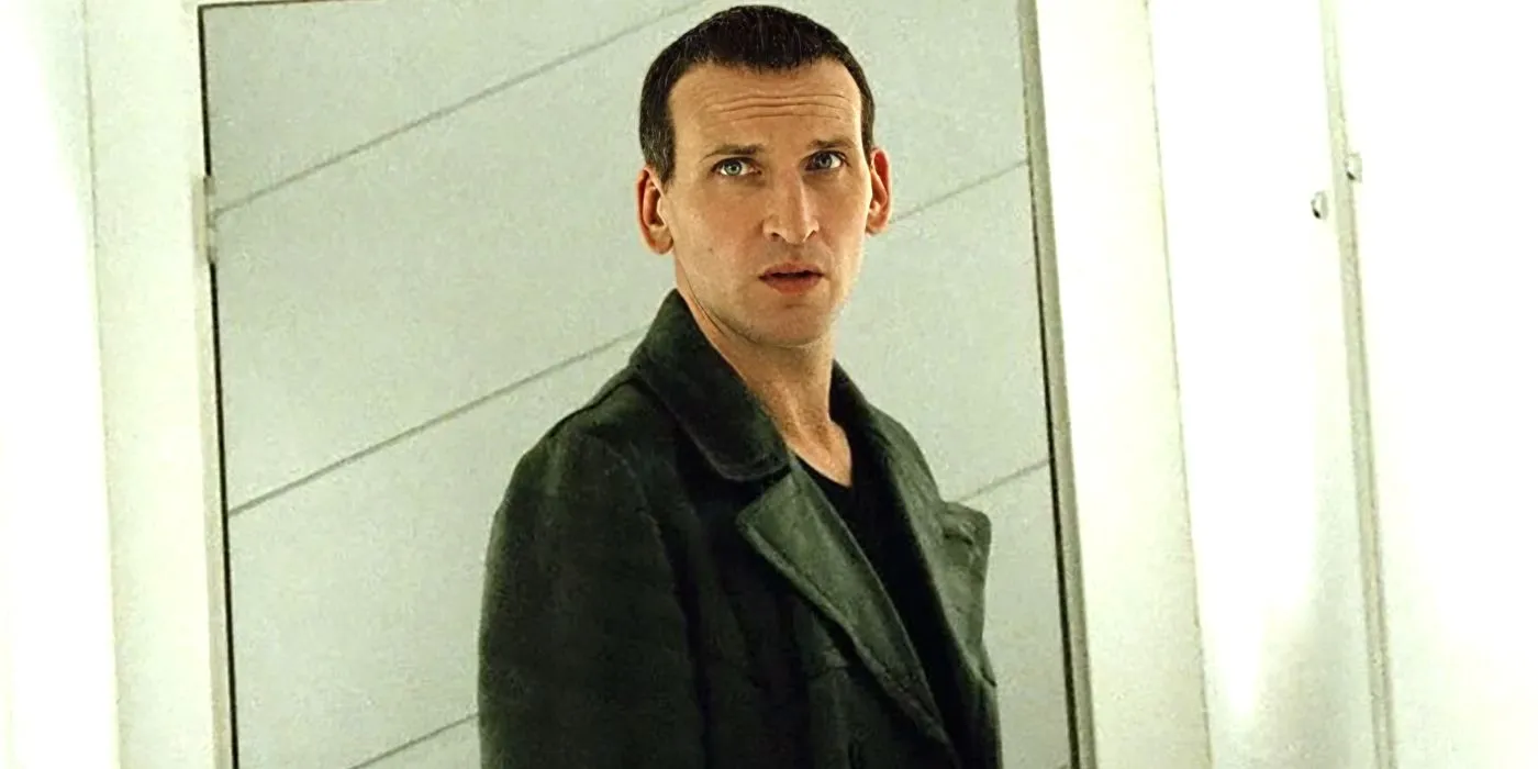 Christopher Eccleston as the Ninth Doctor looking concerned in Doctor Who. Christopher Eccleston as the Ninth Doctor looking concerned in Doctor Who.