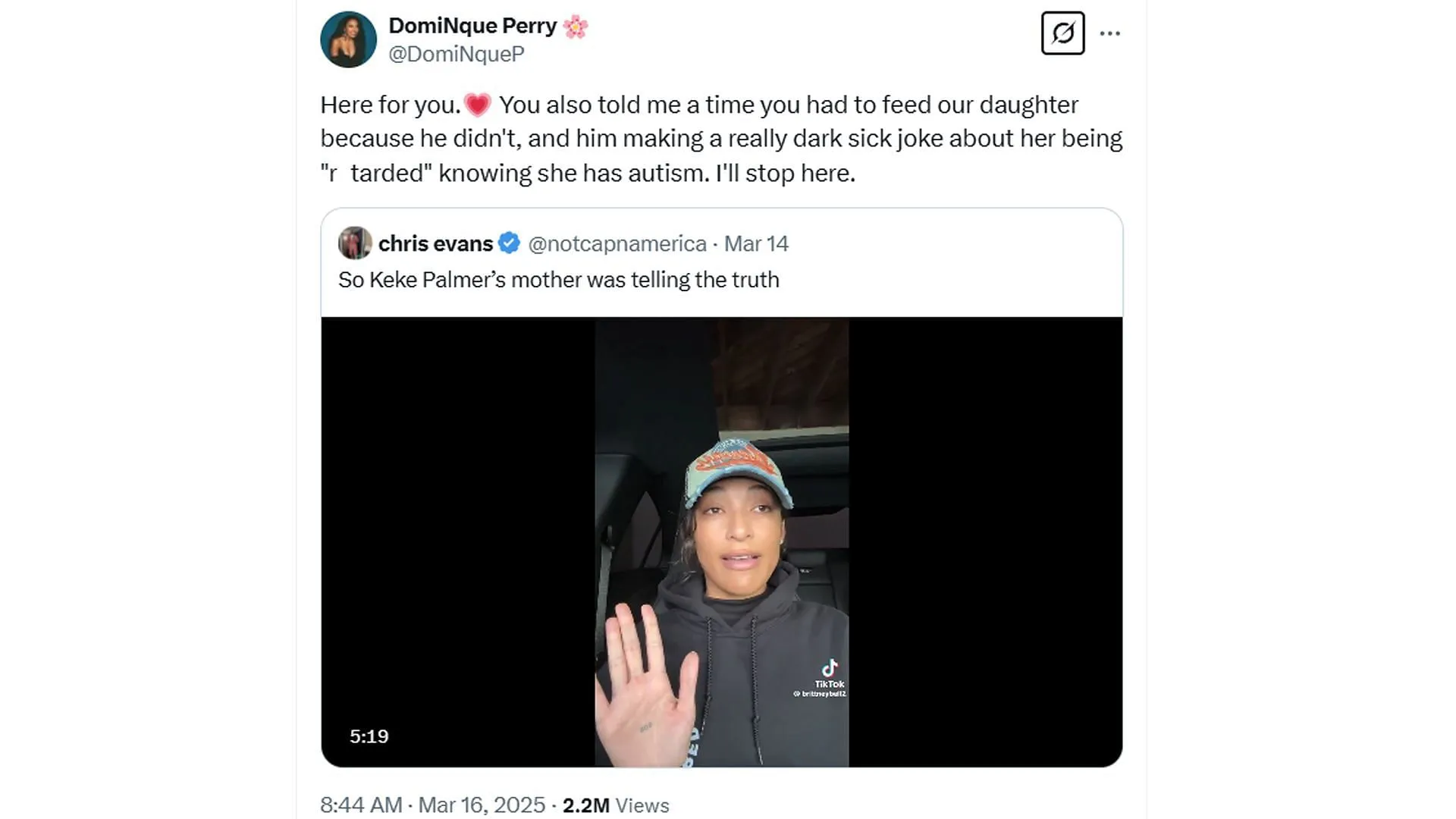 Perry's post on X (Image via X/ @DomiNqueP)