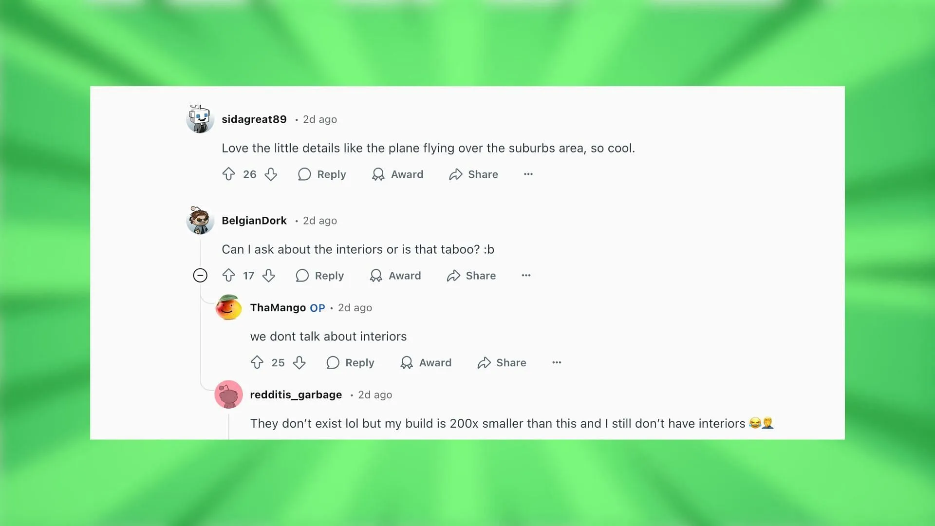 Players jokingly asked about the interiors of the city (Image via Reddit) Players jokingly asked about the interiors of the city (Image via Reddit)