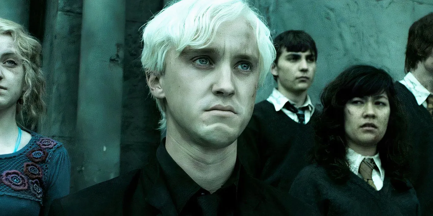 Draco surrounded by other students at the Battle of Hogwarts Draco surrounded by other students at the Battle of Hogwarts