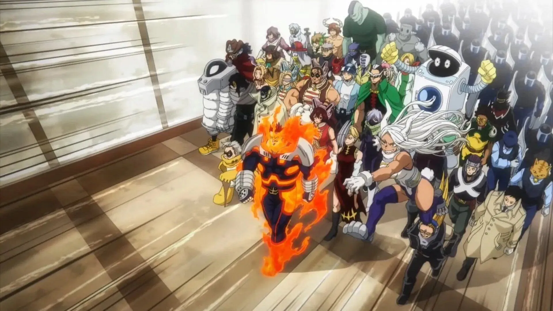 Endeavor leading the other Pro Heroes (Image via Bones).