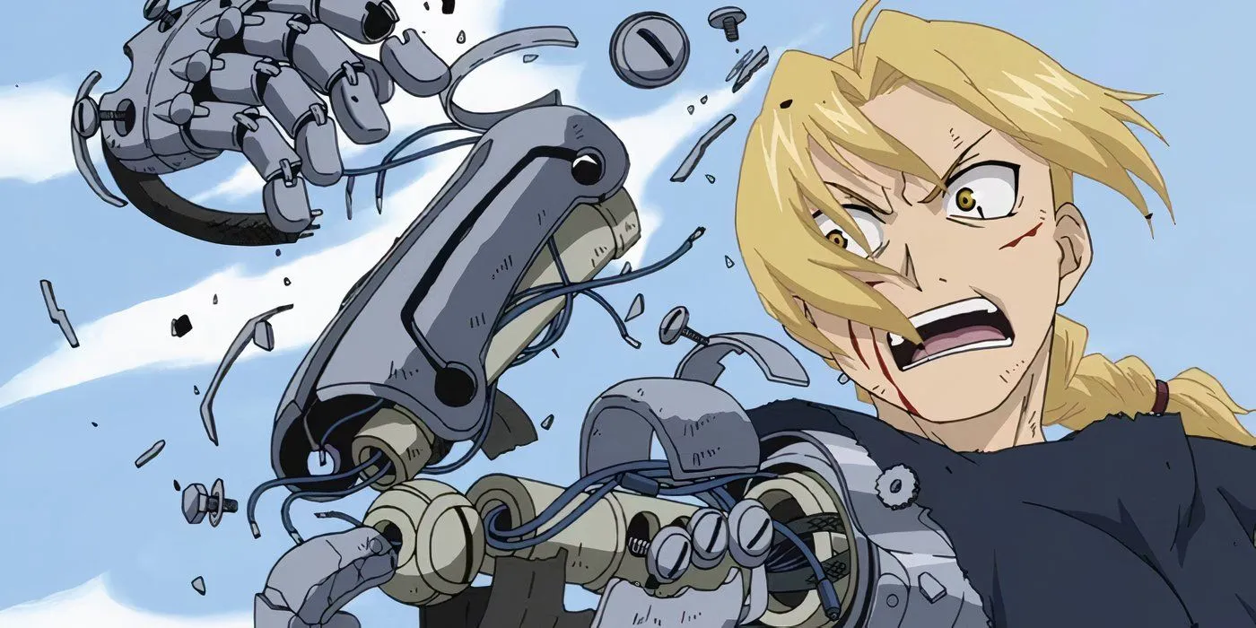 Edward's automail is destroyed by Father Edward's automail is destroyed by Father