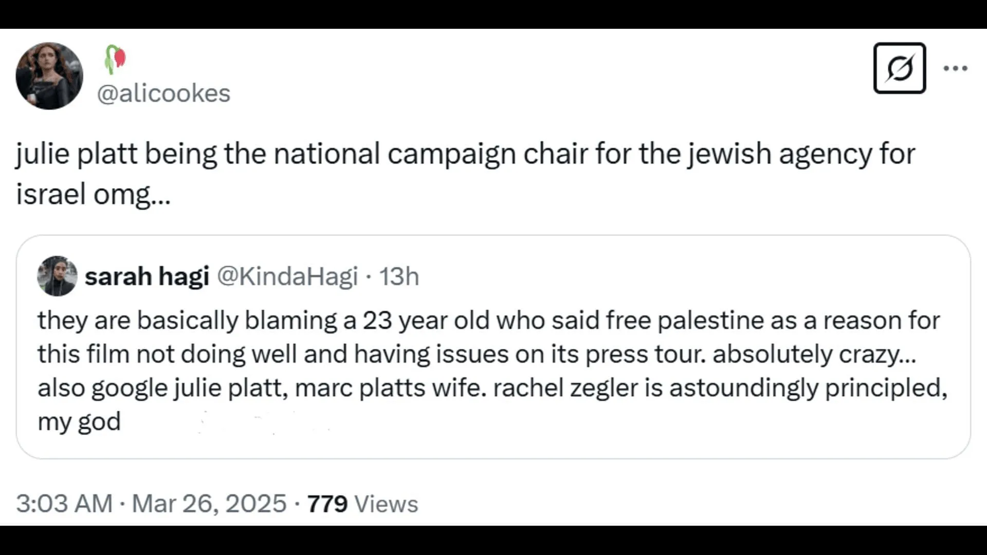 A netizen comments on Julie Platt. (Image via X)