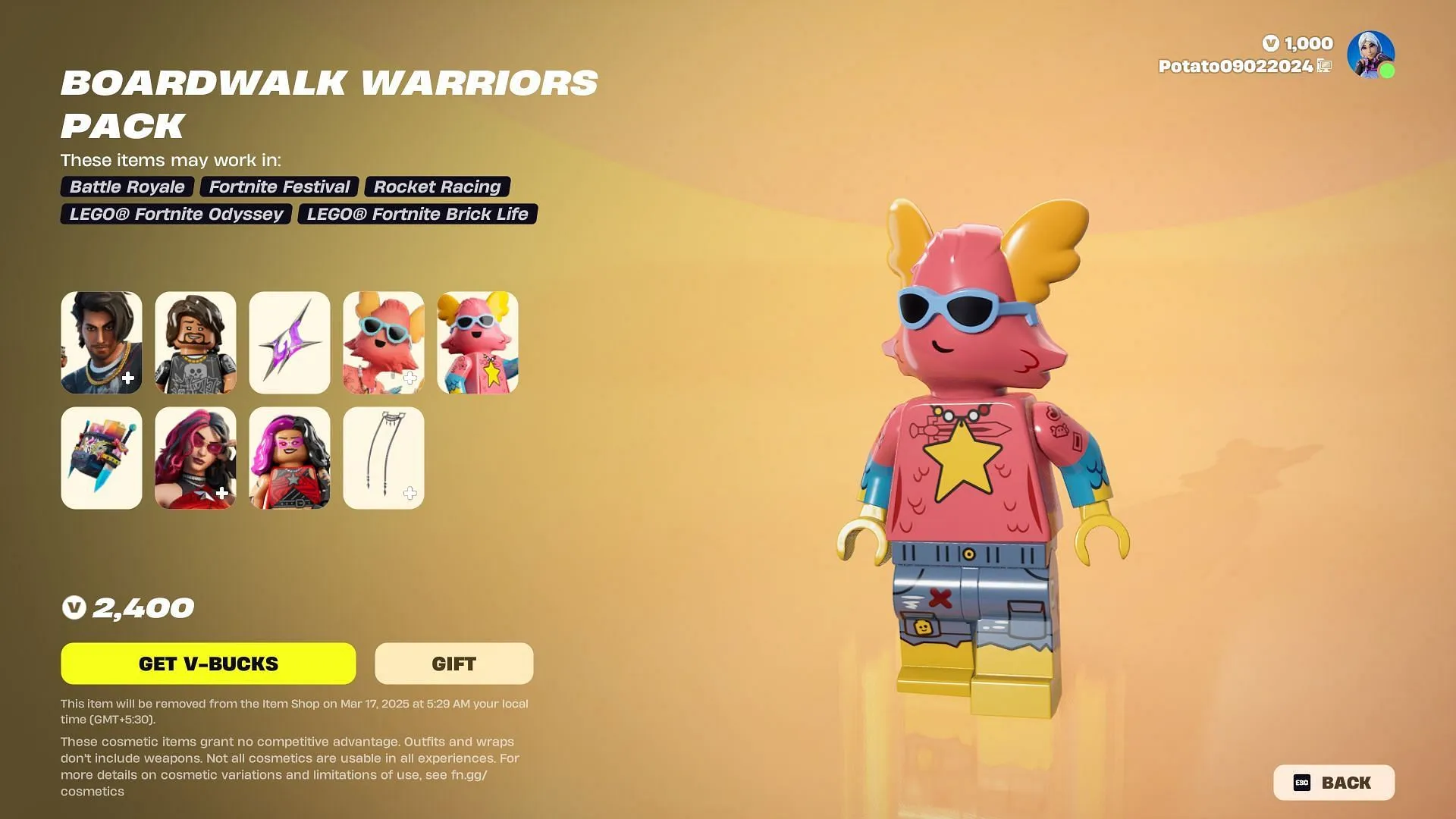 Riptide Raz, Unstuffed Guff, and Undercover Kor will remain listed until March 16, 2025 (Image via Epic Games)